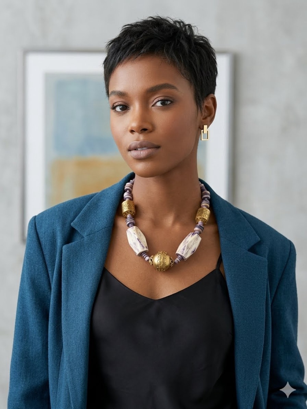 Bold Purple and Gold Bead Statement Necklace for Women